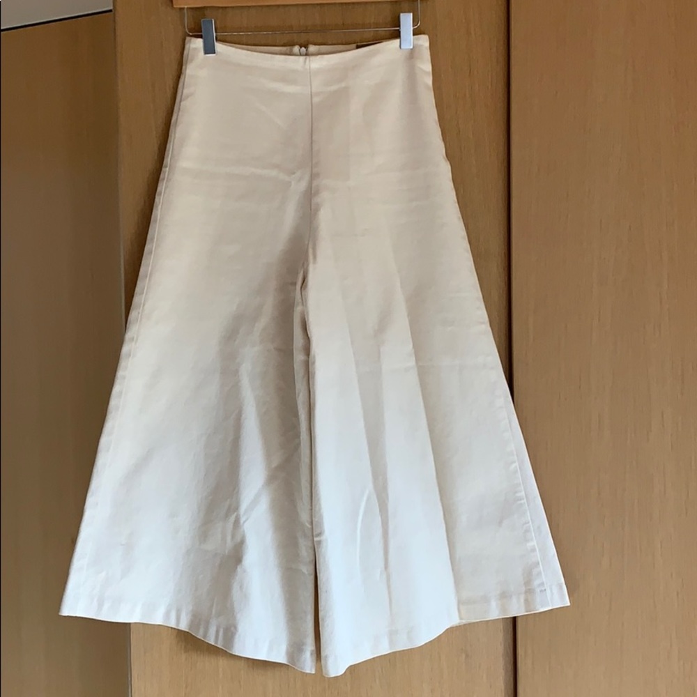 Stretch Twill High Waisted Cropped Wide Leg Pants